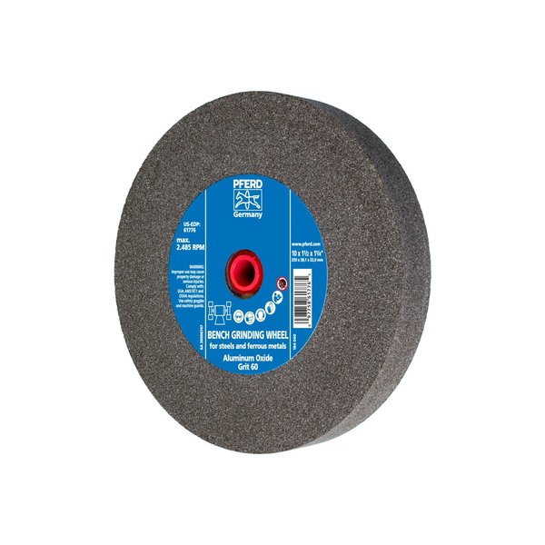 Pferd 10" x 1-1/2" Vitrified Bench Wheel - 1-1/4" A.H., Aluminum Oxide, 60 Grit 61776